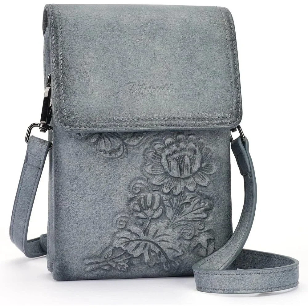 Small Vegan Leather Crossbody Bag with Floral Embossed Design for Women